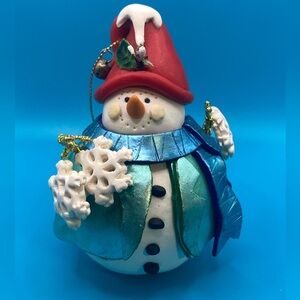 Jolly Round Snowman Ornament - Hand Crafted